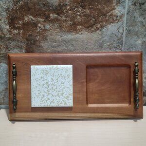 Cheese Ceramic Tile Teak Wood Cutting and Serving Appetizer Board